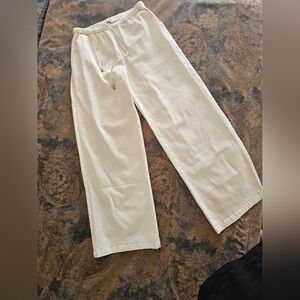 Wide Leg Drawstring Elastic Cotton Twill Pants Medium
